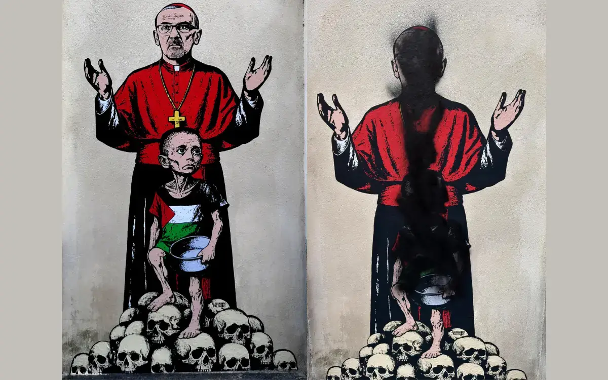 Milano, vandalizzato il murale del cardinale Pizzaballa: opera deturpata con vernice nera